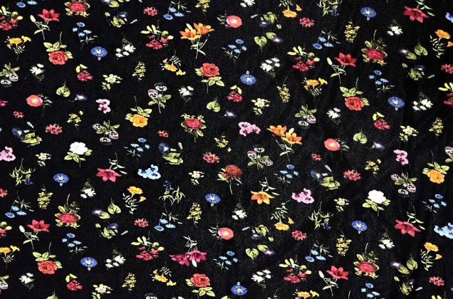 Капроновая ткань, Цветы на черном, Италия