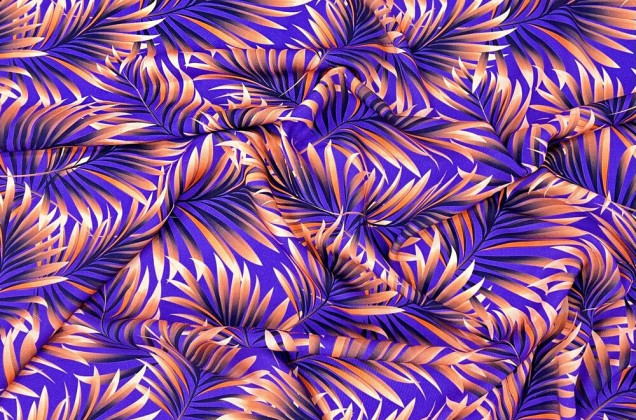 Штапель твил, Ярко-оранжевый папоротник на фиолетовом