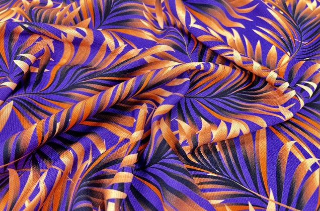 Штапель твил, Ярко-оранжевый папоротник на фиолетовом 1