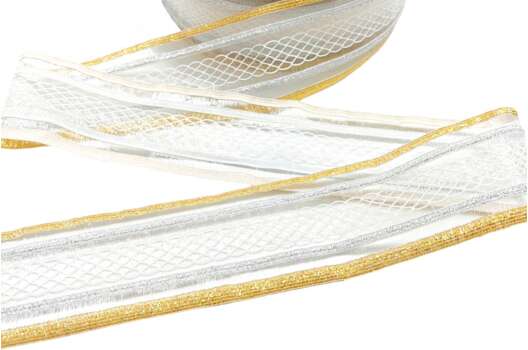 Резинка декоративная, прозрачная, золото с серебром, 50 мм
