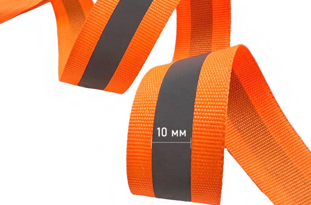 Лента ременная (стропа), 25 мм, светоотражающая, оранжевый неон