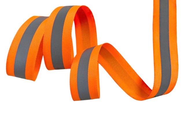 Лента ременная (стропа), 25 мм, светоотражающая, оранжевый неон 1