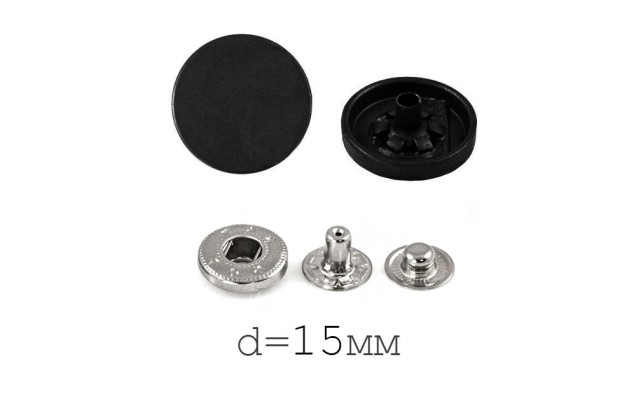 Кнопки установочные KP01, никель с черной прорезиненной шляпкой, 15 мм