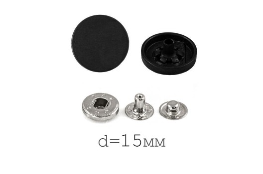 Кнопки установочные KP01, никель с черной прорезиненной шляпкой, 15 мм