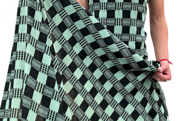 Штапель, Абстрактная клетка 3х3 см, черно-мятная, Турция 3