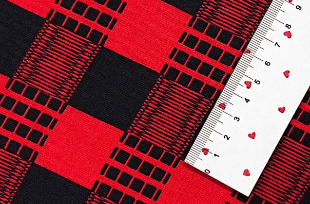 Штапель, Абстрактная клетка 3х3 см, черно-красная, Турция 2