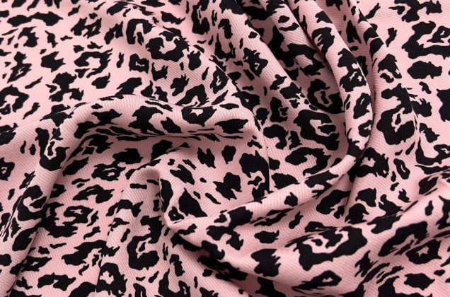 Штапель твил, Леопард черно-розовый 1