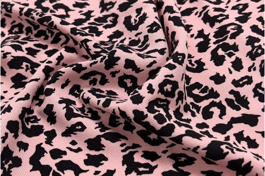 Штапель твил, Леопард черно-розовый