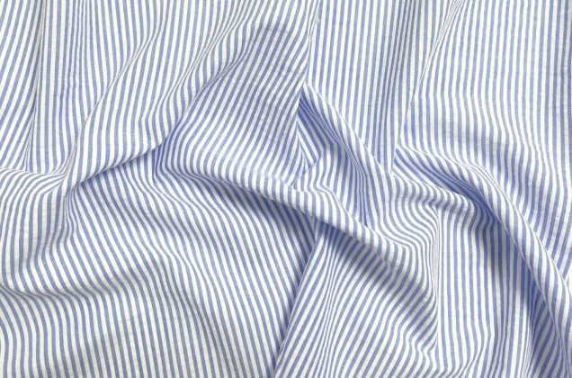 Рубашечный хлопок жатый (сирсакер), полоска 2 мм бело-голубая, Китай