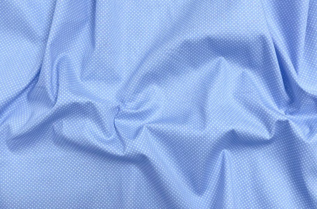 Рубашечный хлопок, мелкий горох 1 мм, белый на голубом, Китай (УЦЕНКА) 1