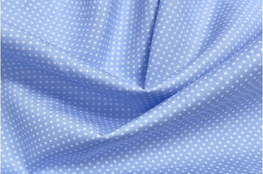 Рубашечный хлопок, мелкий горох 1 мм, белый на голубом, Китай