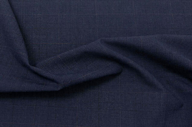 Костюмная ткань с вискозой, синяя в клетку 5х5 см, Китай