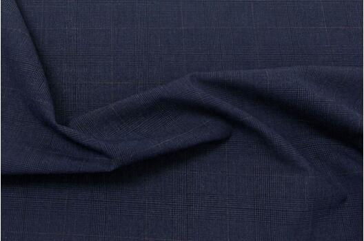 Костюмная ткань с вискозой, синяя в клетку 5х5 см, Китай