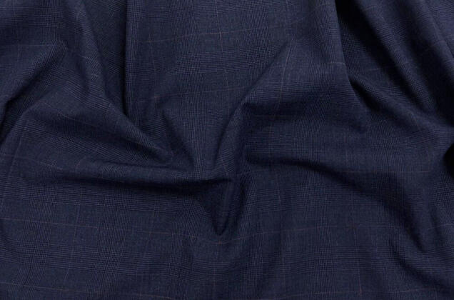 Костюмная ткань с вискозой, синяя в клетку 5х5 см, Китай 2