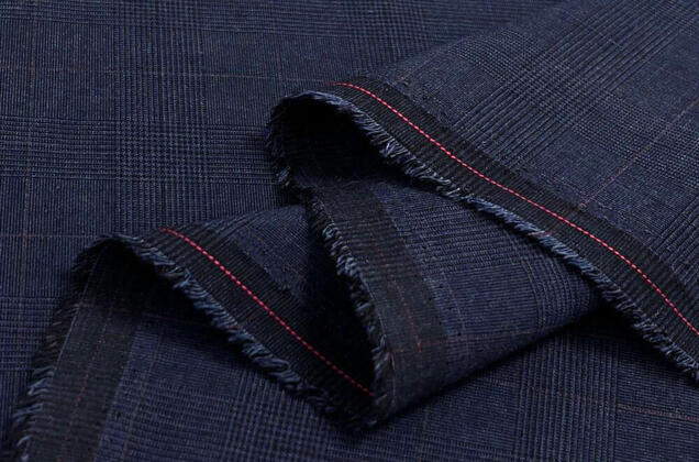 Костюмная ткань с вискозой, синяя в клетку 5х5 см, Китай 3