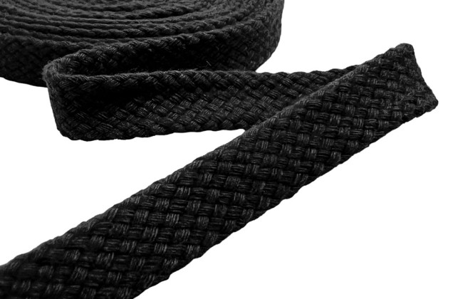 Шнур плоский х/б, турецкое плетение, черный (032), 10 мм