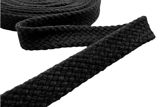 Шнур плоский х/б, турецкое плетение, черный (032), 10 мм