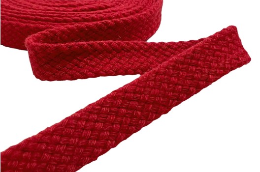 Шнур плоский х/б, турецкое плетение, красный (012), 10 мм