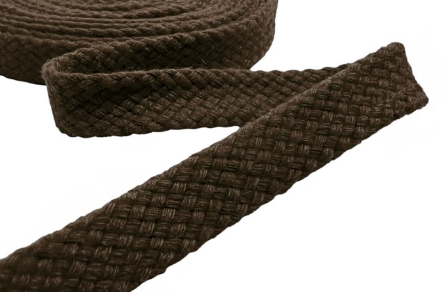 Шнур плоский х/б, турецкое плетение, темно-коричневый (016), 10 мм