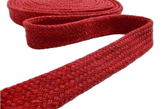 Шнур плоский х/б, классическое плетение, красный (012), 10 мм
