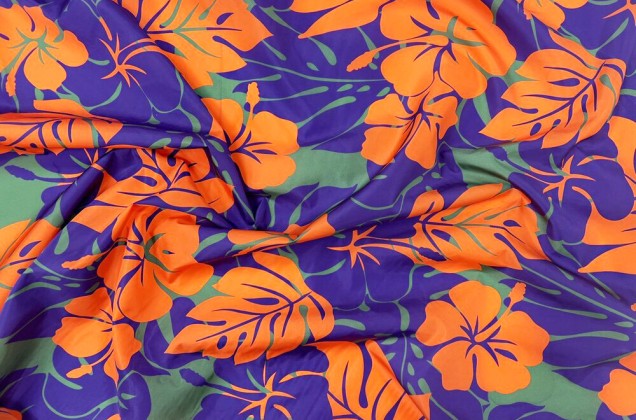 Курточная ткань Moncler, Оранжевые цветы на фиолетовом, Италия