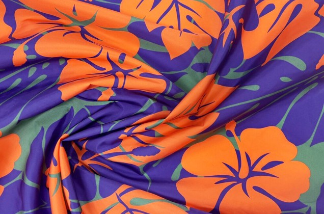 Курточная ткань Moncler, Оранжевые цветы на фиолетовом, Италия 1