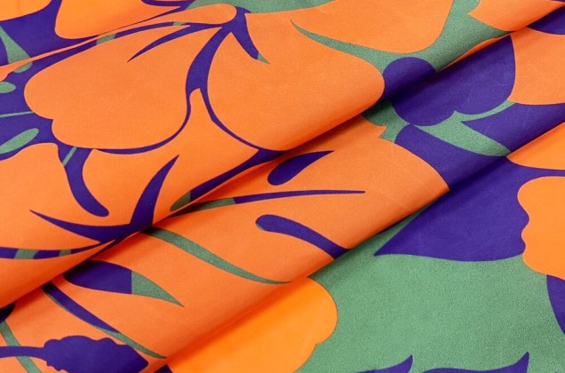 Курточная ткань Moncler, Оранжевые цветы на фиолетовом, Италия 4