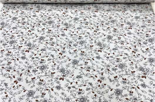 Ранфорс (поплин LUX) 240 см, Плетистые цветочки серые