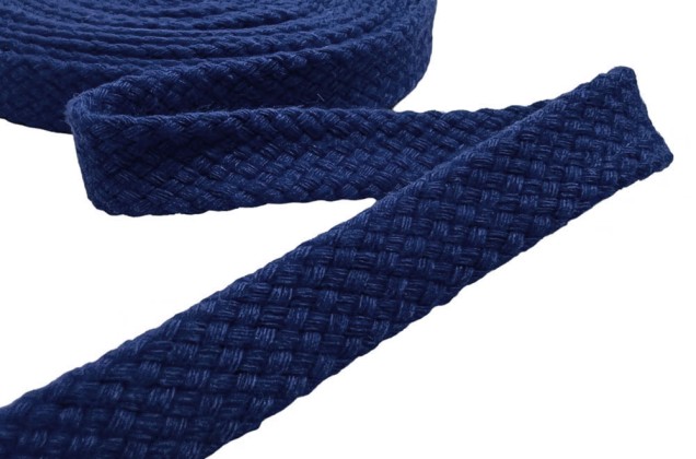 Шнур плоский турецкое плетение, х/б, темно-синий (024), 12 мм