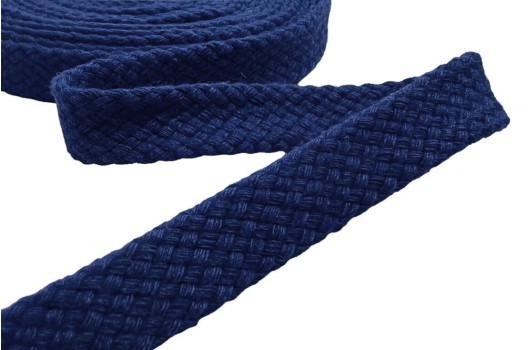 Шнур плоский турецкое плетение, х/б, темно-синий (024), 12 мм
