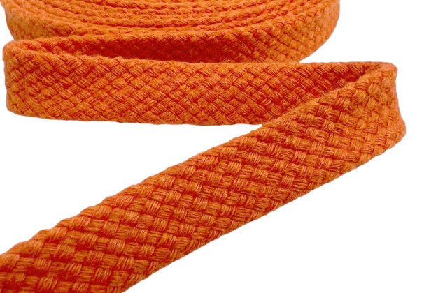 Шнур плоский турецкое плетение, х/б, ярко-оранжевый (008), 12 мм