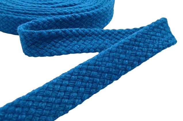 Шнур плоский турецкое плетение, х/б, светло-бирюзовый (022), 12 мм