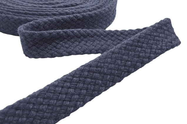 Шнур плоский турецкое плетение, х/б, темный джинс (114 / 2109), 12 мм