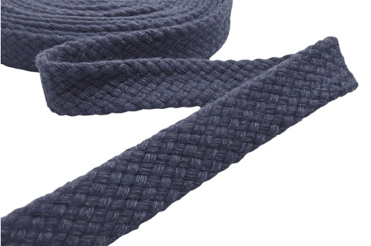Шнур плоский турецкое плетение, х/б, темный джинс (114 / 2109), 12 мм
