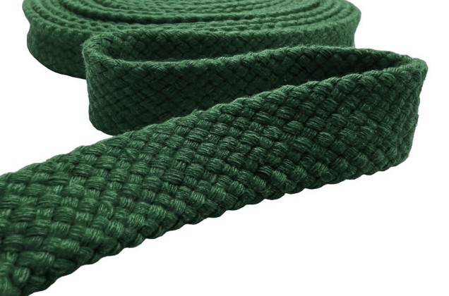 Шнур плоский турецкое плетение, х/б, зеленый (018), 15 мм