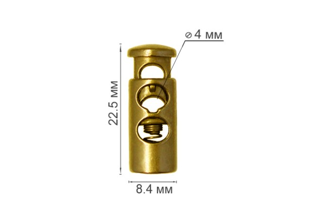 Фиксатор для шнура MFR19, металлический, овальный, матовый золотой, 22.5х8.4 мм