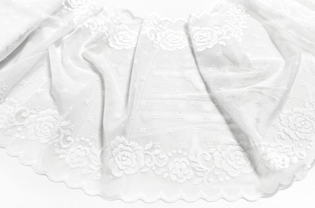 Кружево-сетка эластичное KRUZHEVO, 20 см, белые розы