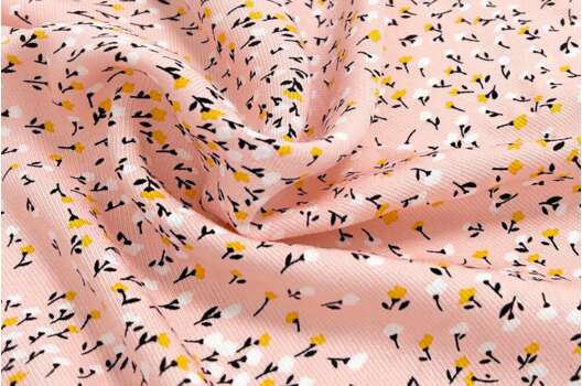 Штапель твил, Белые и желтые тюльпаны на розово-персиковом фоне