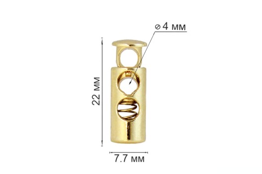 Фиксатор для шнура MFR15, металлический, овальный, глянцевый золотой, 22х7.7 мм