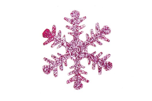 Термоаппликация, Снежинка с глиттером розовая, 4х4 см