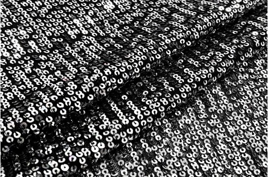 Пайетки на сетке-полосы 2 мм, серебро на черном, 135 см