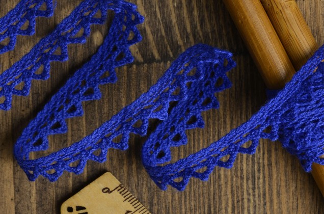 Кружево вязаное, хлопковое, 10 мм, синее