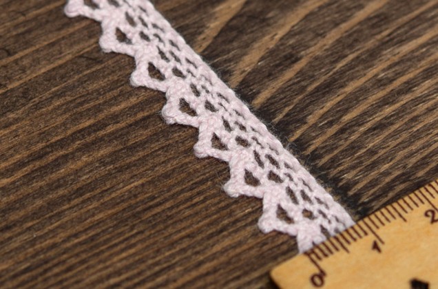 Кружево вязаное, хлопковое, 10 мм, бледно-розовое 1