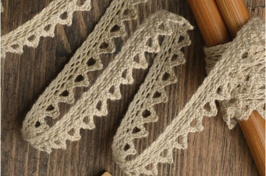 Кружево вязаное, хлопковое, 10 мм, светло-бежевое