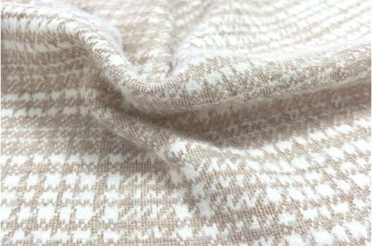 Трикотаж с ворсом, Гусиная лапка светло-бежевая с белым