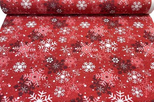 Дак (DUCK) Красно-белые снежинки на красном 3