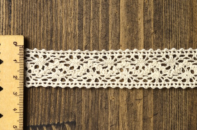 Кружево вязаное, хлопковое, 25 мм, натуральный цвет