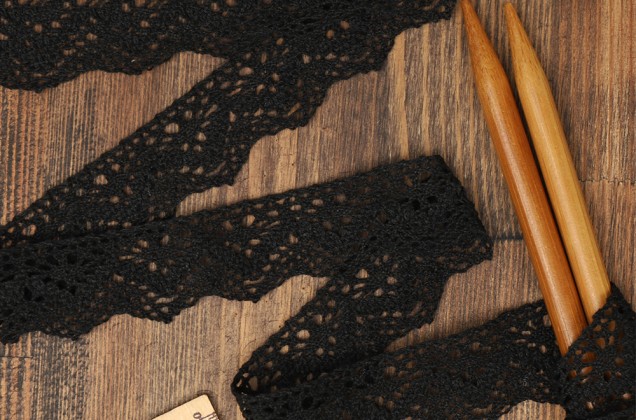 Кружево вязаное, хлопковое, 32 мм, черное