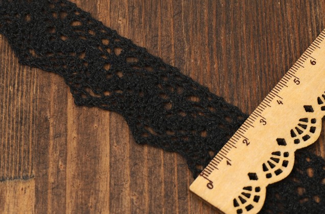 Кружево вязаное, хлопковое, 32 мм, черное 1