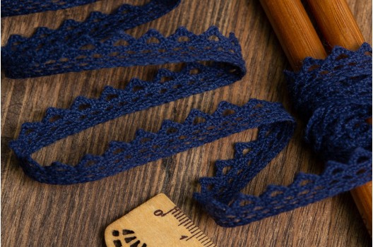 Кружево вязаное, хлопковое, 10 мм, темно-синее
